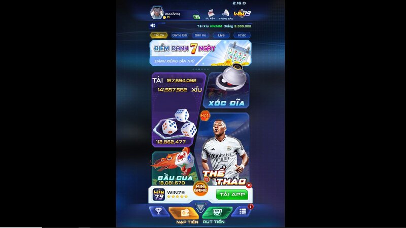 Giao diện chính của cổng game WIN 79