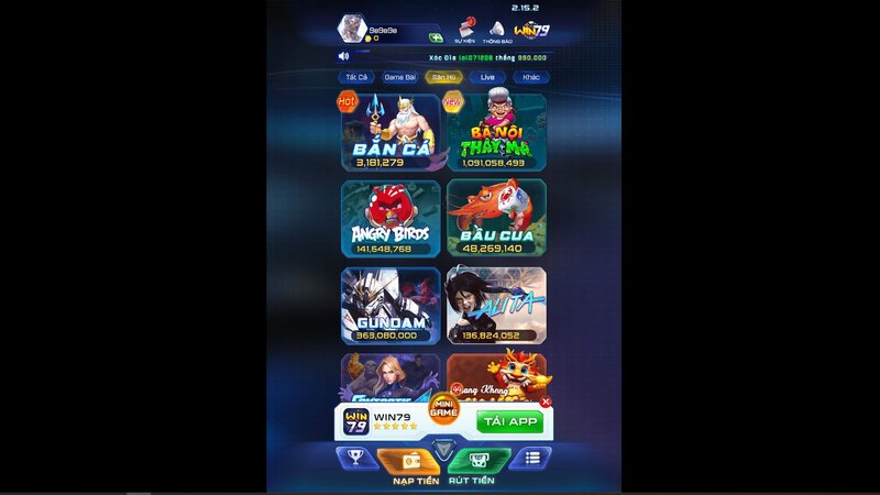Giao diện cổng game WIN79