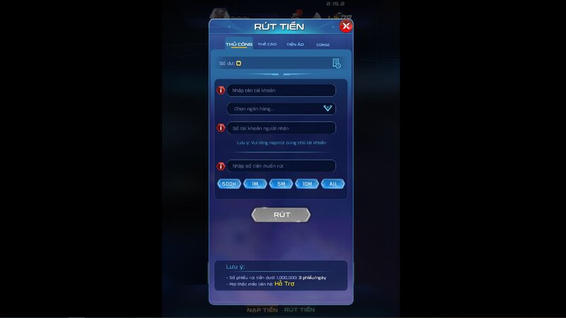 Hướng dẫn rút tiền từ WIN 79 qua tài khoản ngân hàng