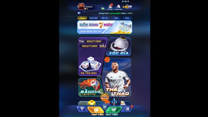 Giao diện chính của cổng game WIN79
